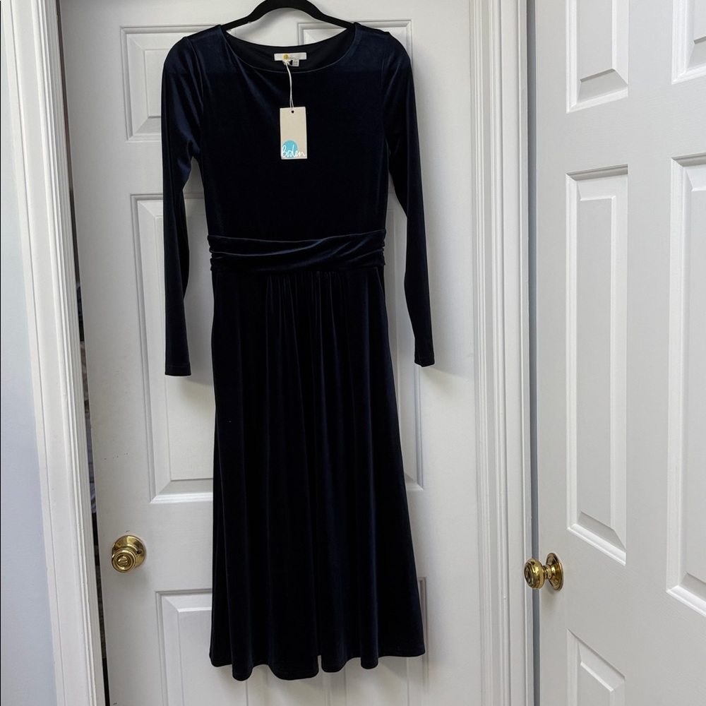 NWT Boden Lois Long Sleeve Stretchy Velvet Ruched A-line Midi Dress, Size 8R